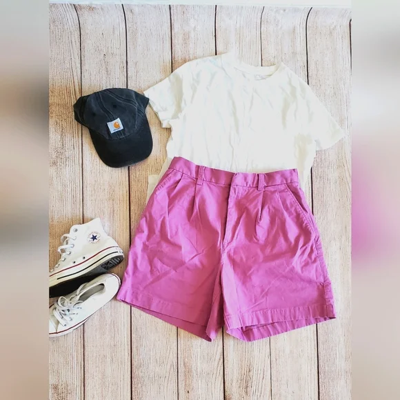 Gap high rise pleated khaki shorts pink size 6 for women - Picture 2 of 11